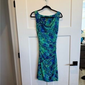 EUC Lauren Ralph Lauren Vibrant Blue and Green Floral Midi Dress